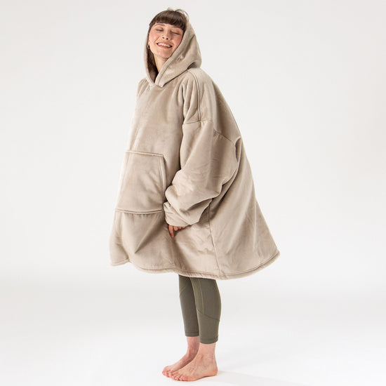 Bluza oversize / koc z kapturem dla mężczyzn lub kobiet - Plusz minky Śmietanka / Mysi 03