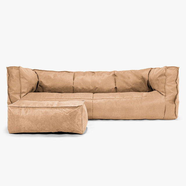 Sofa 3-osobowa pufa Albert - Postarzana skóra Miodowy 02
