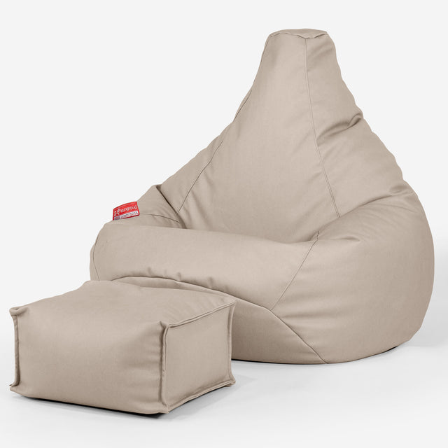 Siedzisko z wysokim oparciem pufa sako - Skóra wegańska Kość słoniowa 01