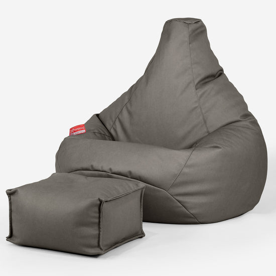 Siedzisko z wysokim oparciem pufa sako - Skóra wegańska Szarość 01