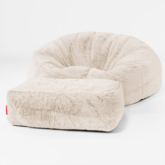 Klasyczna sofa pufa - Sztuczne futerko z królika Biel 02