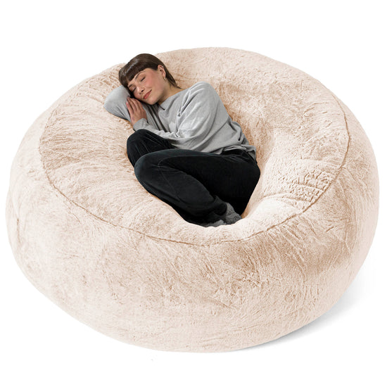 Sofa pufa XXL Mega Mammoth - Sztuczne futerko z królika Biel 01
