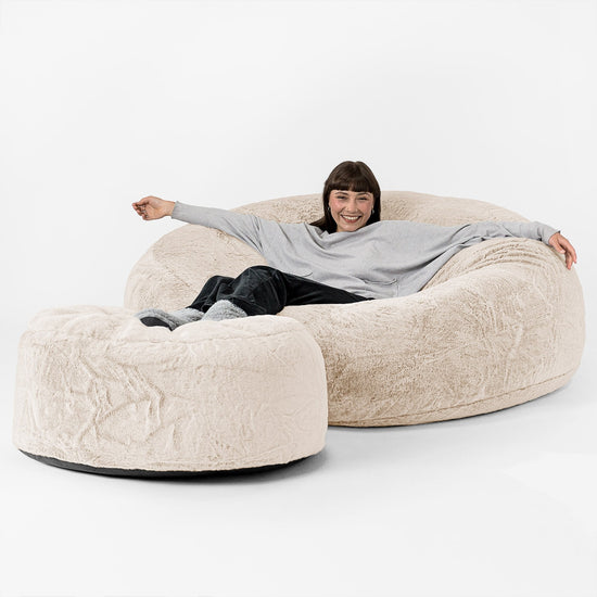 Sofa pufa XXL Mega Mammoth - Sztuczne futerko z królika Biel 02