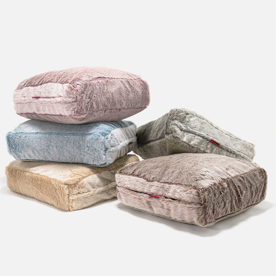 Duża poduszka podłogowa - Sztuczne futerko z królika Jasna szarość 04