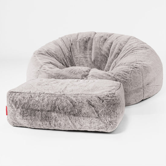Klasyczna sofa pufa - Sztuczne futerko z królika Jasna szarość 02