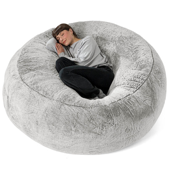 Sofa pufa XXL Mega Mammoth - Sztuczne futerko z królika Jasna szarość 01
