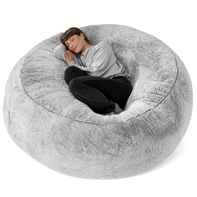 Sofa pufa XXL Mega Mammoth - Sztuczne futerko z królika Jasna szarość 01