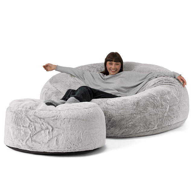 Sofa pufa XXL Mega Mammoth - Sztuczne futerko z królika Jasna szarość 02