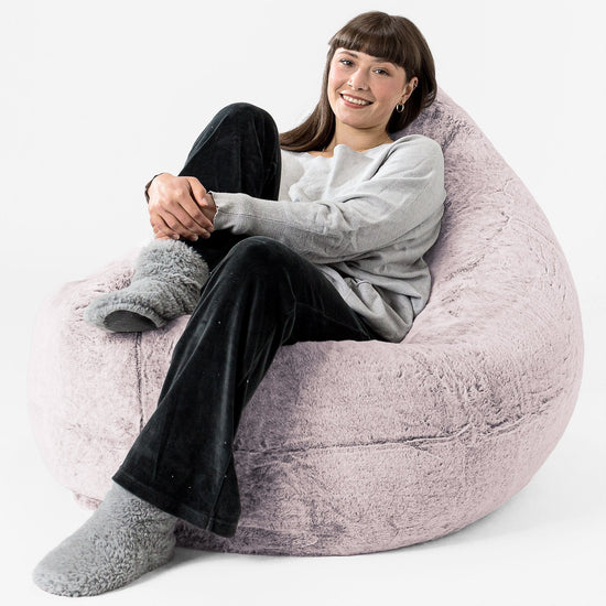 Bardzo duża pufa XXL - Sztuczne futerko z królika Łosoś 02