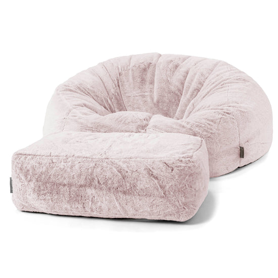 Klasyczna sofa pufa - Sztuczne futerko z królika Łosoś 02