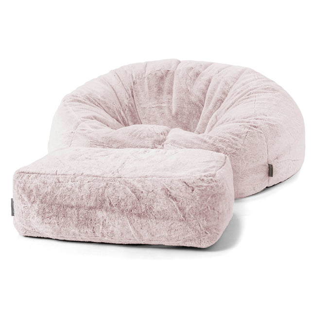 Klasyczna sofa pufa - Sztuczne futerko z królika Łosoś 02