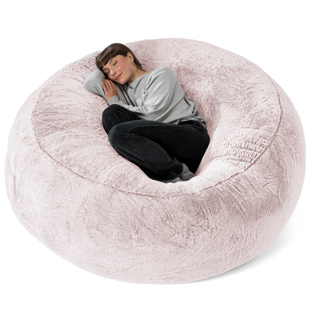 Sofa pufa XXL Mega Mammoth - Sztuczne futerko z królika Łosoś 01