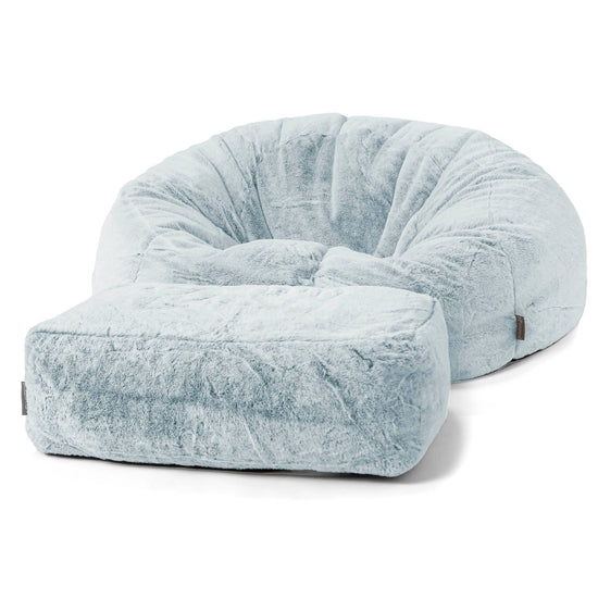 Klasyczna sofa pufa - Sztuczne futerko z królika Popielaty 02