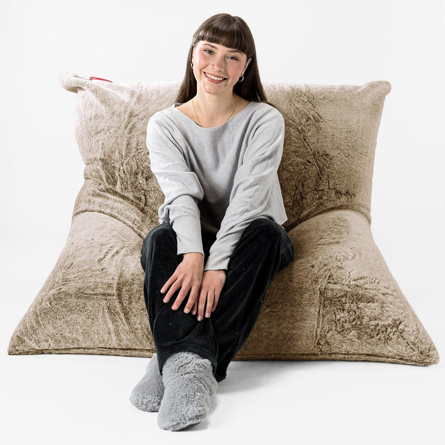 Bardzo duża pufa XXL - Sztuczne futerko z królika Złoty brąz 01