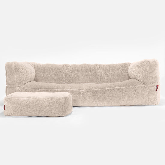 Sofa 3-osobowa pufa Albert - Sztuczny miś Śmietanka 02