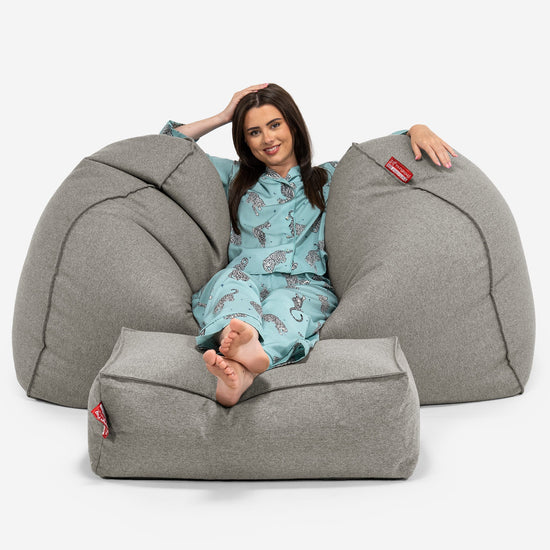 Olbrzymia sofa pufa - Wełna Interalli Srebro 03