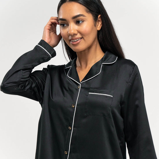 Spodnie piżamowe satynowe damskie - Czerń 02