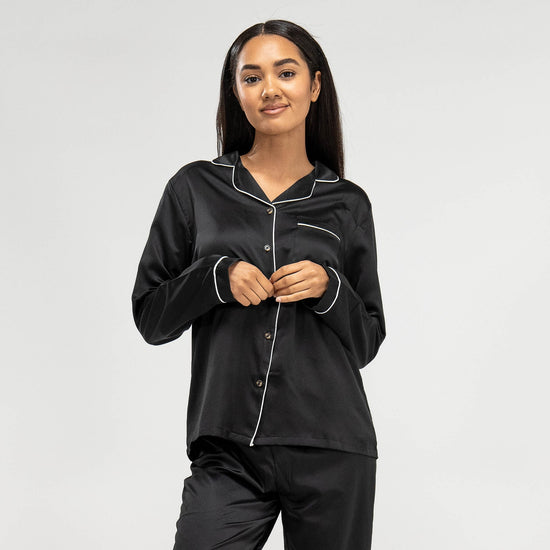 Spodnie piżamowe satynowe damskie - Czerń 05