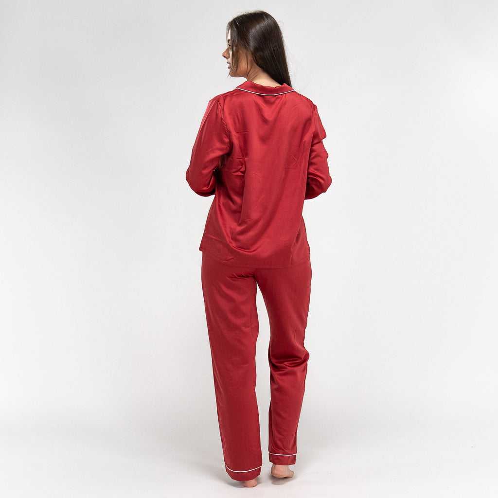 Spodnie piżamowe satynowe damskie - Czerwień 05