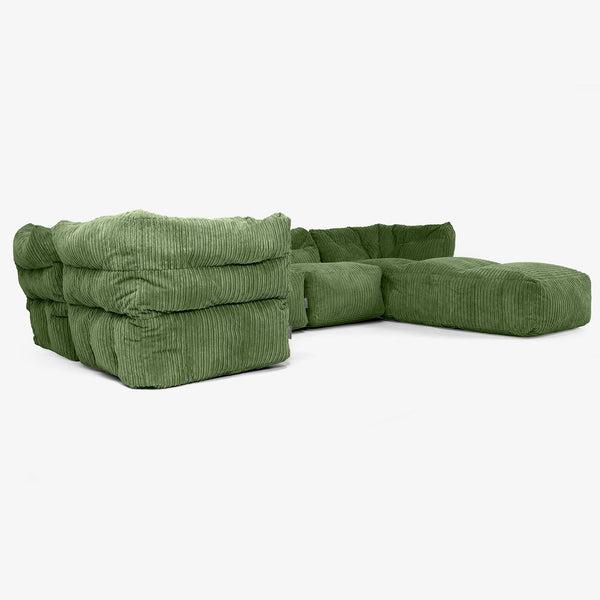 Sofa Modułowa 5-osobowa z Szezlongiem - Klasyczny sztruks Leśna zieleń 01