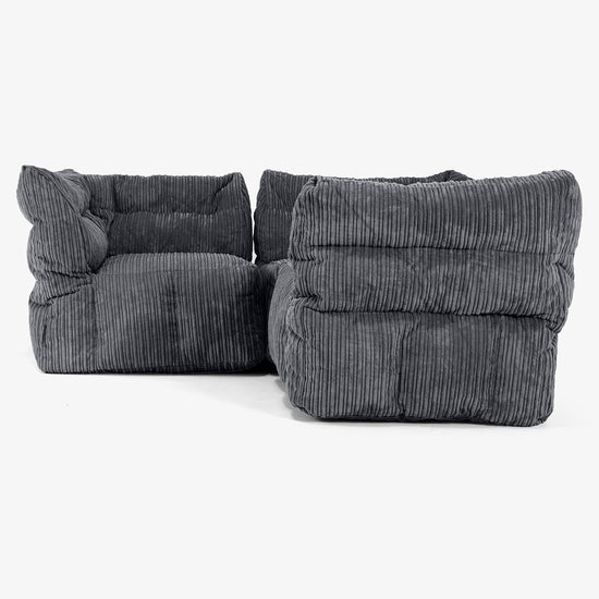 Sofa Modułowa Narożna 3-osobowa - Klasyczny sztruks Czerń 02