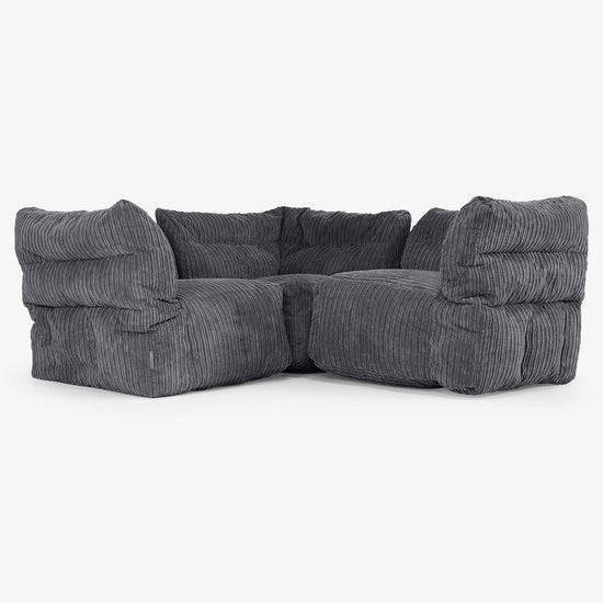 Sofa Modułowa Narożna 3-osobowa - Klasyczny sztruks Czerń 01