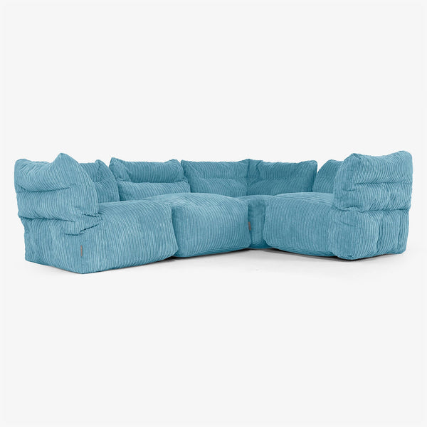 Sofa Modułowa Narożna 4-osobowa - Klasyczny sztruks Morski błękit 01