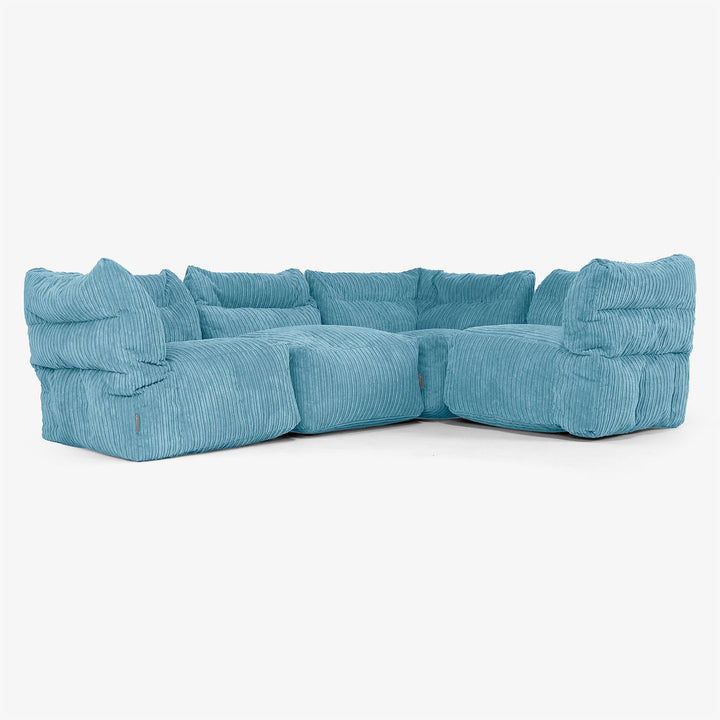 Sofa Modułowa Narożna 4-osobowa - Klasyczny sztruks Morski błękit 01