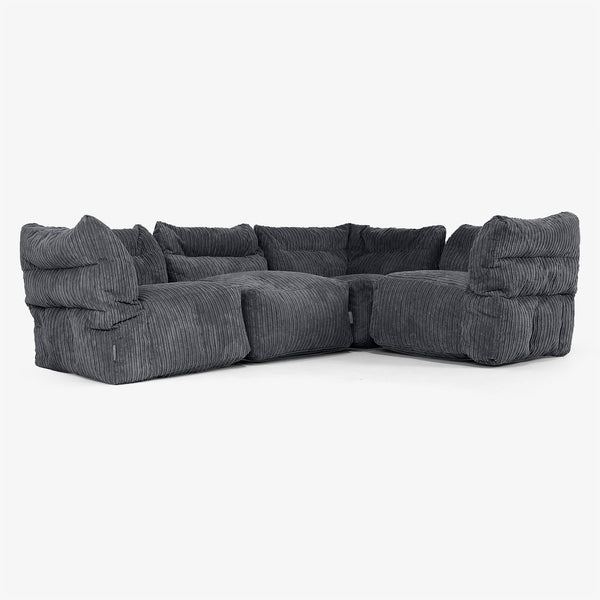 Sofa Modułowa Narożna 4-osobowa - Klasyczny sztruks Czerń 01