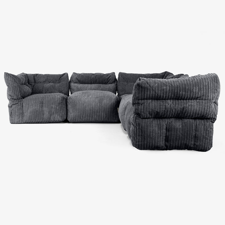 Sofa Modułowa Narożna 5-osobowa - Klasyczny sztruks Czerń 02