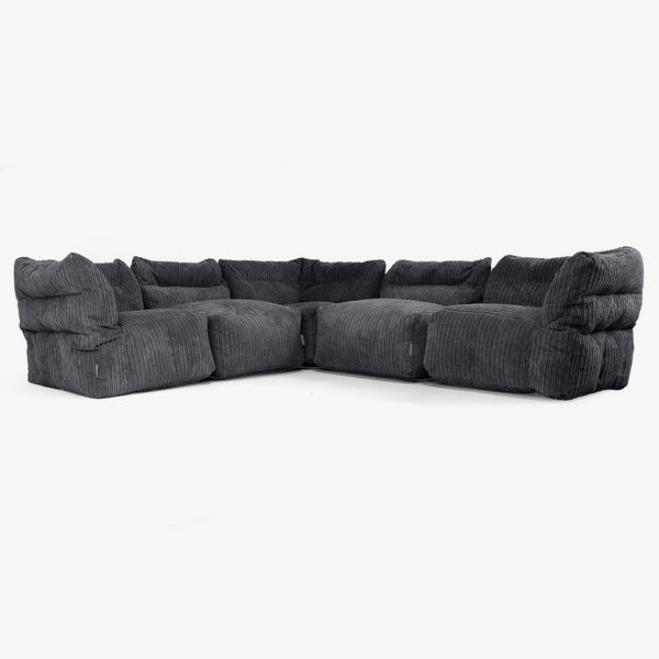 Sofa Modułowa Narożna 5-osobowa - Klasyczny sztruks Czerń 01