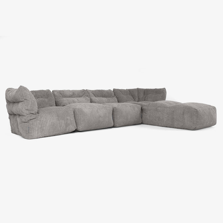 Sofa Modułowa 4-osobowa z Szezlongiem - Klasyczny sztruks Grafit szarość 02