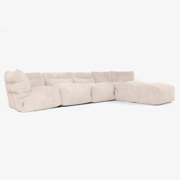 Sofa Modułowa 4-osobowa z Szezlongiem - Klasyczny sztruks Kość słoniowa 01