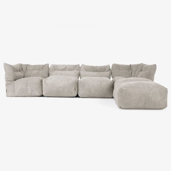 Sofa Modułowa 4-osobowa z Szezlongiem - Klasyczny sztruks Mysi 01