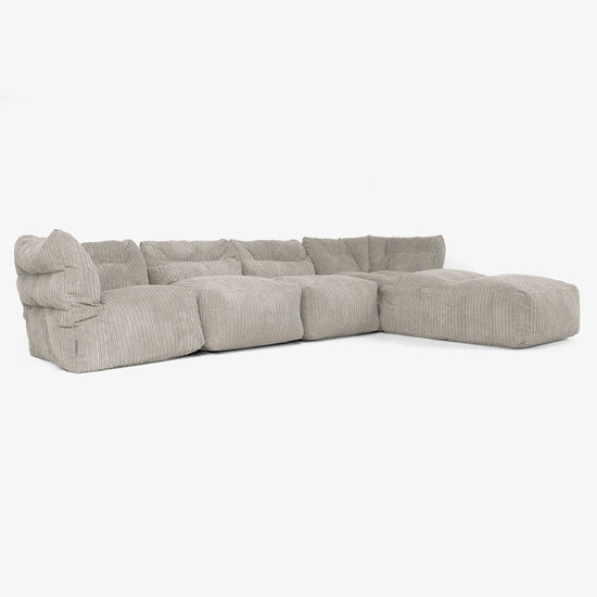 Sofa Modułowa 4-osobowa z Szezlongiem - Klasyczny sztruks Mysi 02