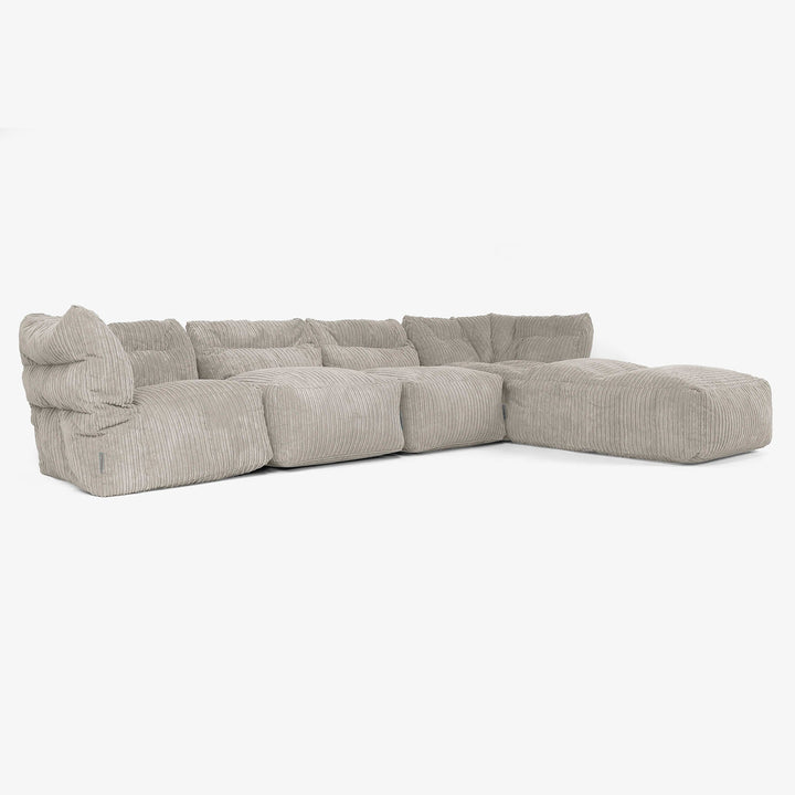 Sofa Modułowa 4-osobowa z Szezlongiem - Klasyczny sztruks Mysi 02