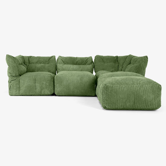 Sofa Modułowa 3-osobowa z Szezlongiem i Podłokietnikami - Klasyczny sztruks Leśna zieleń 01