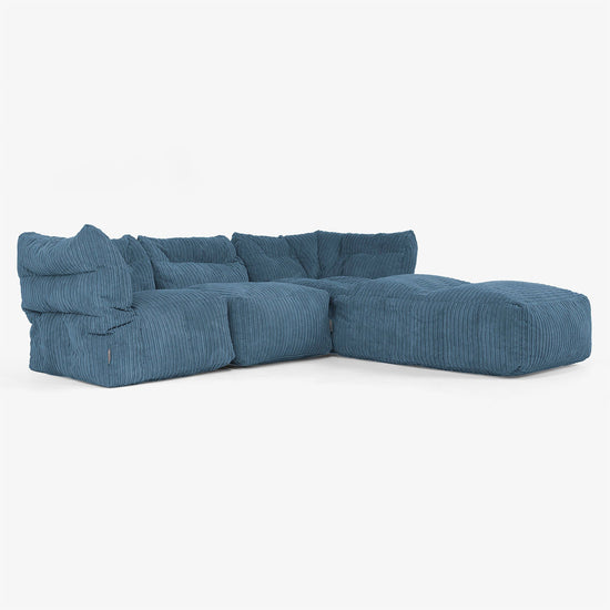 Sofa Modułowa 3-osobowa z Szezlongiem i Podłokietnikami - Klasyczny sztruks Granat 02