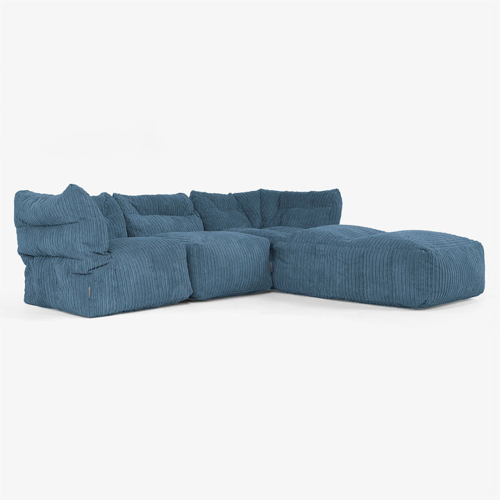 Sofa Modułowa 3-osobowa z Szezlongiem i Podłokietnikami - Klasyczny sztruks Granat 02