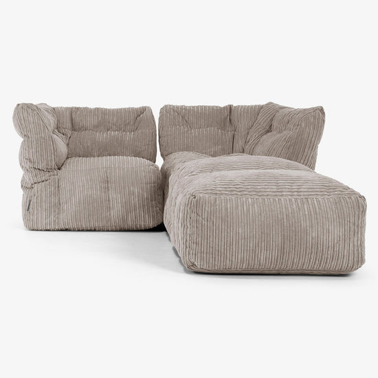 Sofa Modułowa 2-osobowa z Szezlongiem - Klasyczny sztruks Beżowa szarość 01