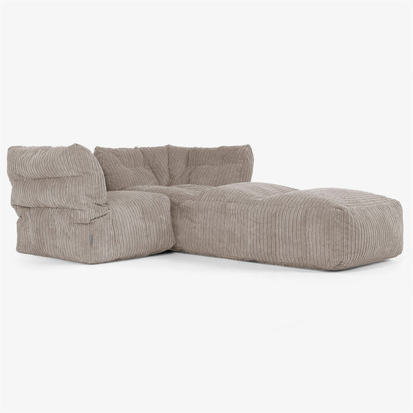 Sofa Modułowa 2-osobowa z Szezlongiem - Klasyczny sztruks Beżowa szarość 01