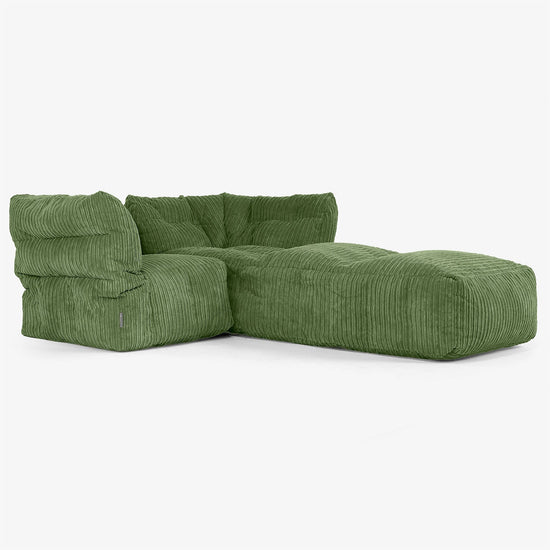 Sofa Modułowa 2-osobowa z Szezlongiem - Klasyczny sztruks Leśna zieleń 02