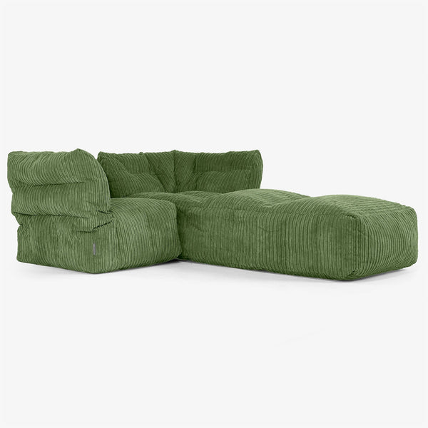 Sofa Modułowa 2-osobowa z Szezlongiem - Klasyczny sztruks Leśna zieleń 01