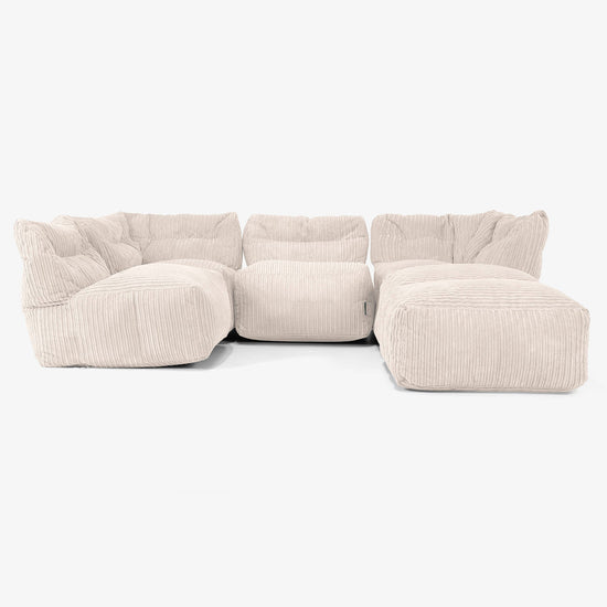 Sofa Modułowa 4-osobowa z Szezlongiem - Klasyczny sztruks Kość słoniowa 03