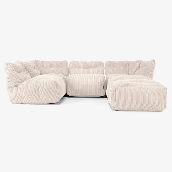 Sofa Modułowa 4-osobowa z Szezlongiem - Klasyczny sztruks Kość słoniowa 03