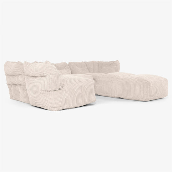 Sofa Modułowa 4-osobowa z Szezlongiem - Klasyczny sztruks Kość słoniowa 04