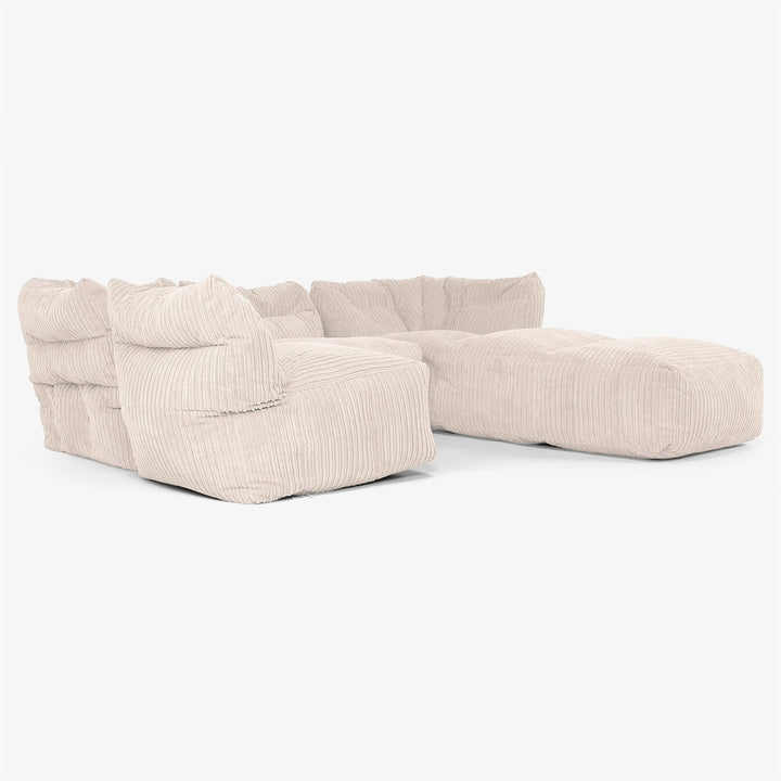 Sofa Modułowa 4-osobowa z Szezlongiem - Klasyczny sztruks Kość słoniowa 04