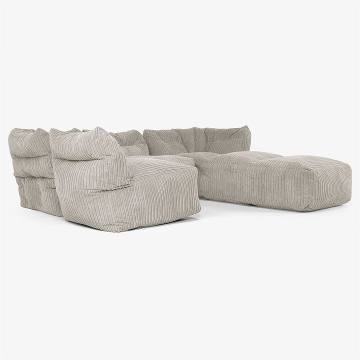 Sofa Modułowa 4-osobowa z Szezlongiem - Klasyczny sztruks Mysi 04