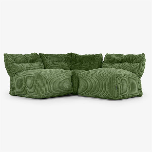 Sofa Modułowa 3-osobowa bez Podłokietników - Klasyczny sztruks Leśna zieleń 01