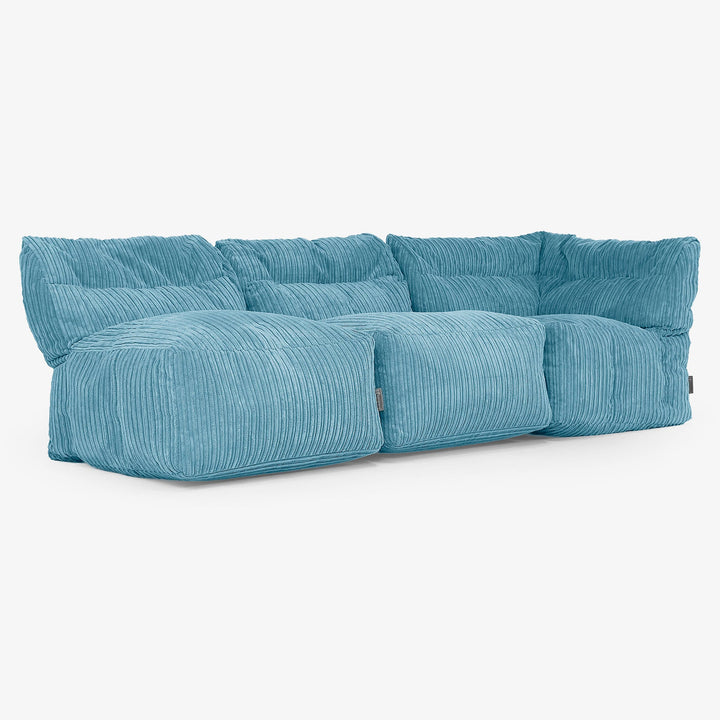 Sofa Modułowa 3-osobowa bez Podłokietników - Klasyczny sztruks Morski błękit 03